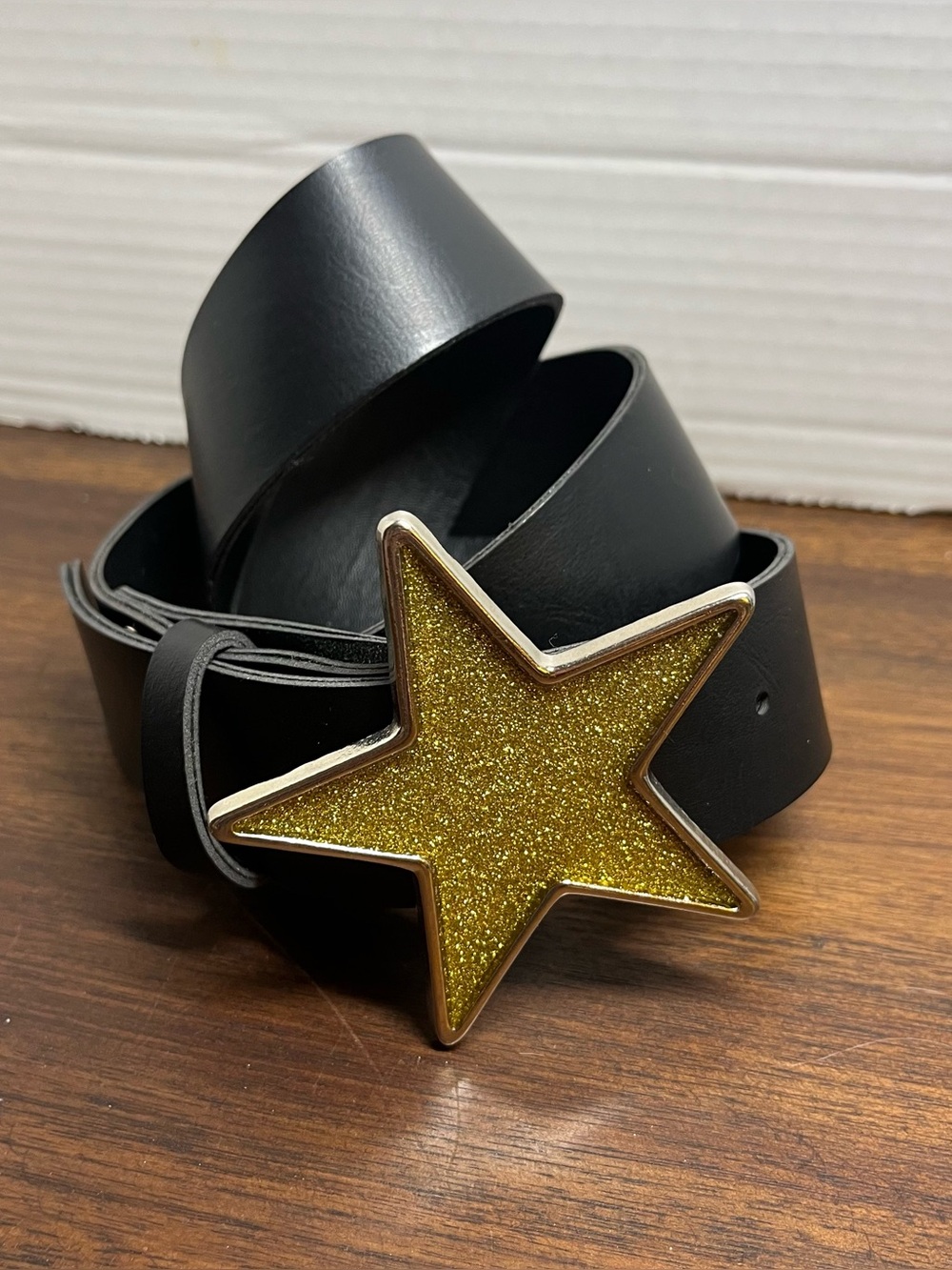 Vintage leather star buckle belt made in Taiwan